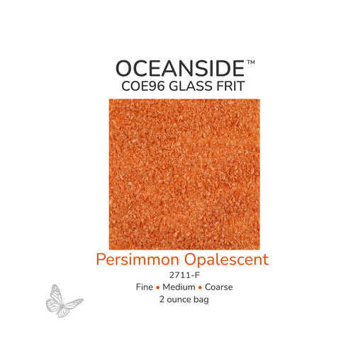 Oceanside COE96 Persimmon Opalescent 2711-F glass frit available in Fine, Medium, and Coarse 2 ounce bags