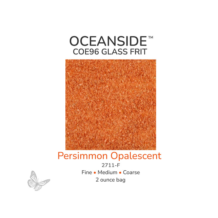 Oceanside COE96 Persimmon Opalescent 2711-F glass frit available in Fine, Medium, and Coarse 2 ounce bags