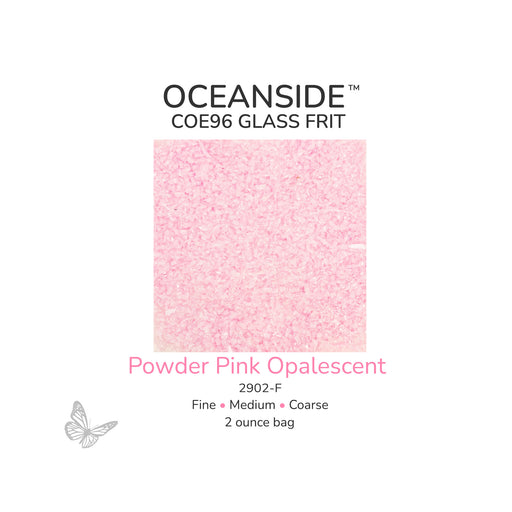 Oceanside COE96 Powder Pink Opalescent 2902-F glass frit available in Fine, Medium, and Coarse 2 ounce bags