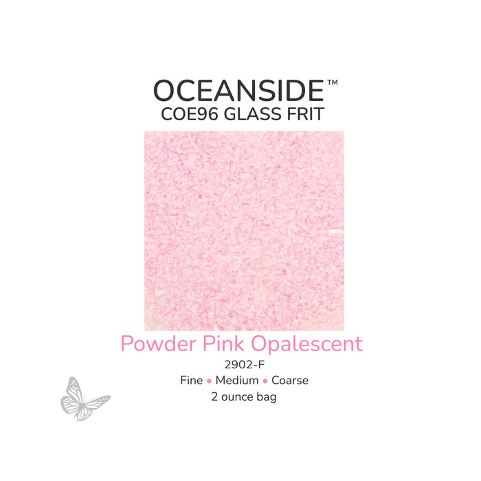 Oceanside COE96 Powder Pink Opalescent 2902-F glass frit available in Fine, Medium, and Coarse 2 ounce bags