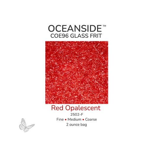 Oceanside COE96 Red Opalescent 2502-F glass frit available in Fine, Medium, and Coarse 2 ounce bags