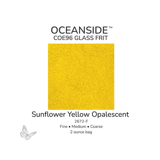 Oceanside COE96 Sunflower Yellow Opalescent 2672-F glass frit available in Fine, Medium, and Coarse 2 ounce bags