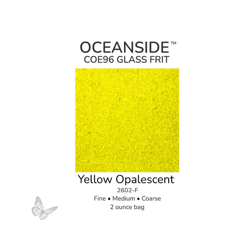 Oceanside COE96 Yellow Opalescent 2602-F glass frit available in Fine, Medium, and Coarse 2 ounce bags