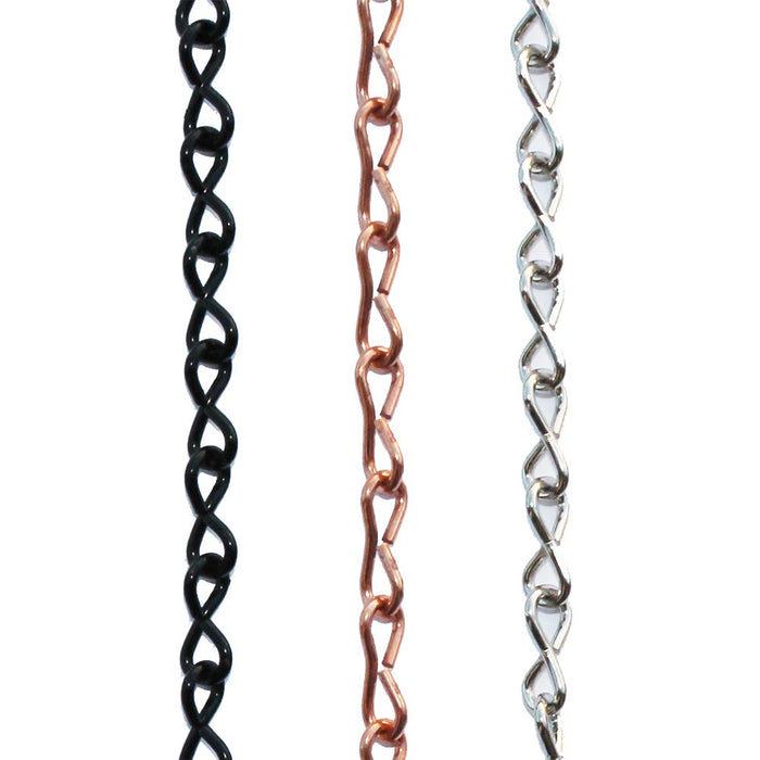 image of 16-gauge jack chain used for hanging glass art. Black, copper, and silver colors are available.