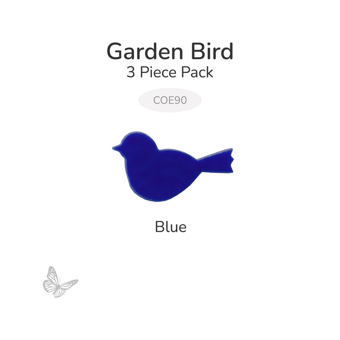 Blue precut garden bird glass shape, 3 piece pack, COE90