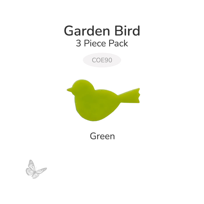 Green precut garden bird glass shape, 3 piece pack, COE90