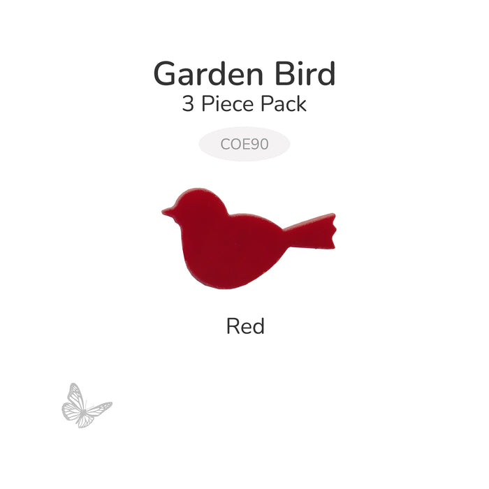 Red precut garden bird glass shape, 3 piece pack, COE90