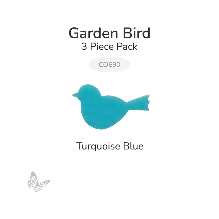Turquoise blue precut garden bird glass shape, 3 piece pack, COE90