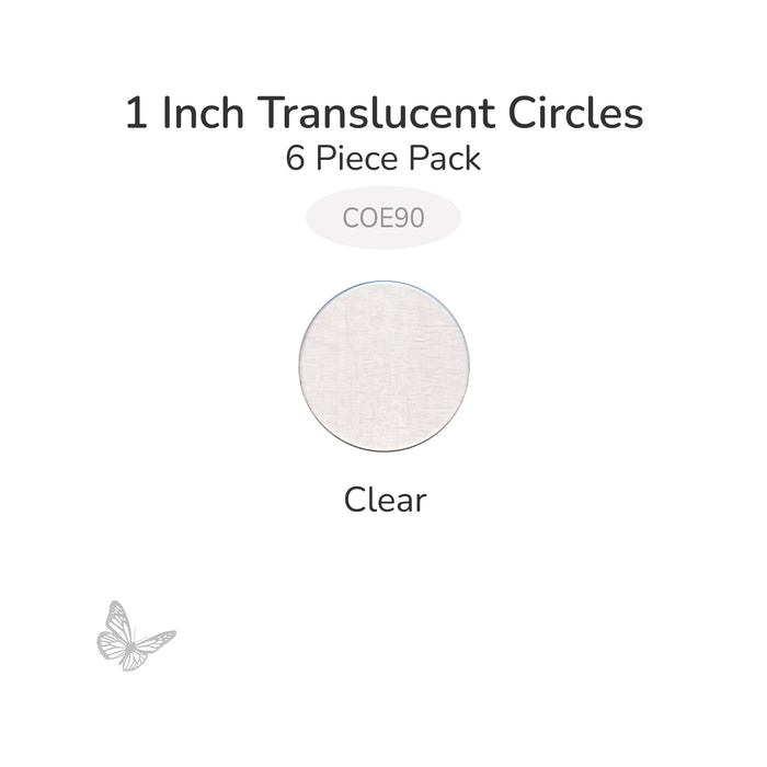 Precut translucent clear circle glass shape, 1 inch diameter, COE90 fusible glass for fusing and mosaic projects.
