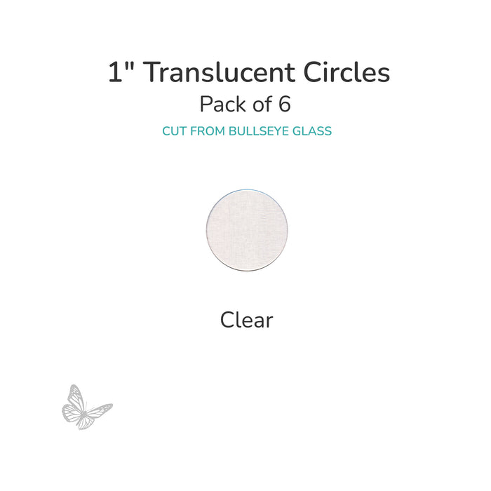 Precut translucent clear circle glass shape, 1 inch diameter, COE90 fusible glass for fusing and mosaic projects.