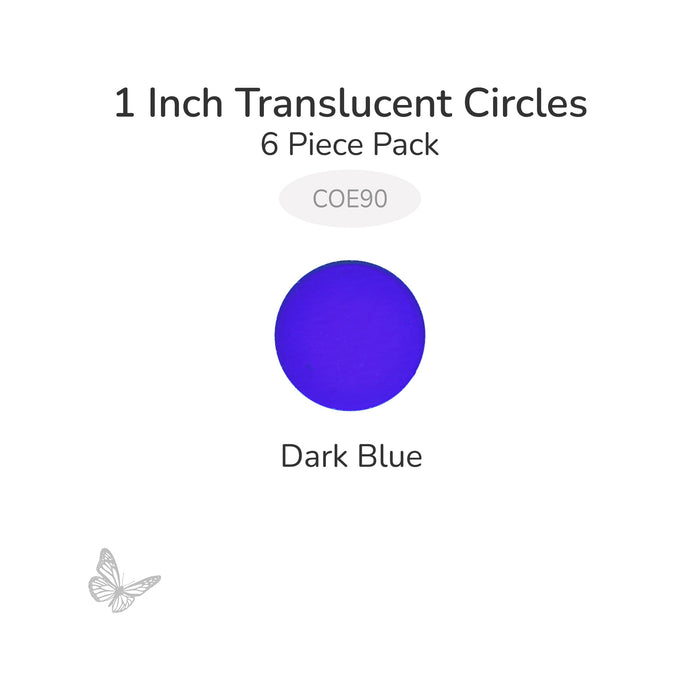 Precut translucent dark blue circle glass shape, 1 inch diameter, COE90 fusible glass for kiln forming and mosaics.

