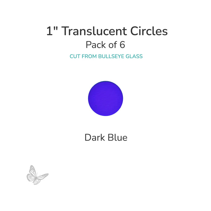 Precut translucent dark blue circle glass shape, 1 inch diameter, COE90 fusible glass for kiln forming and mosaics.