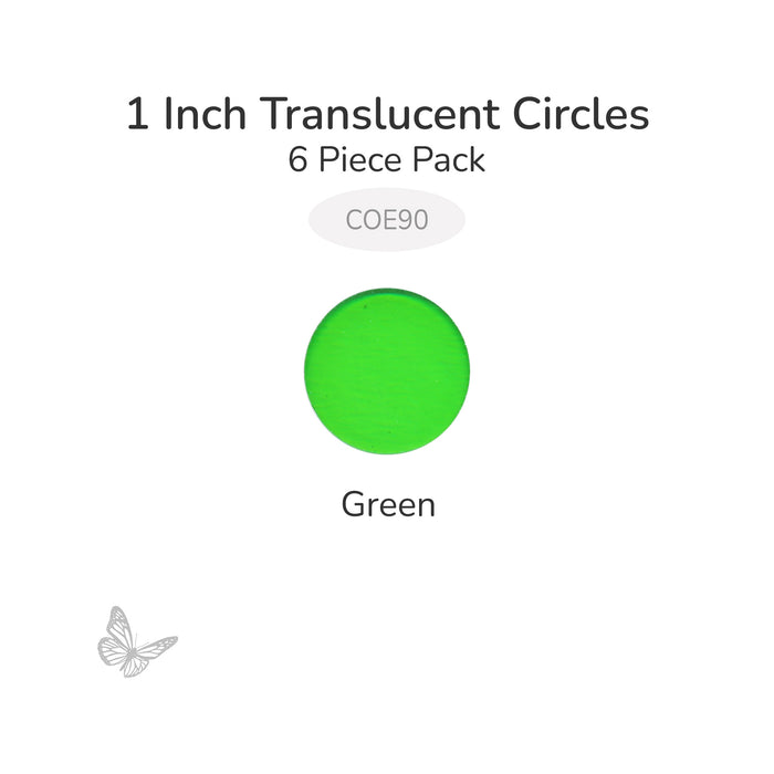 Precut translucent green circle glass shape, 1 inch diameter, COE90 fusible glass for glass fusing and mosaic art.
