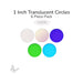 Assorted translucent circle glass shapes including clear, iridized, blue, green, and turquoise, 1 inch diameter COE90.