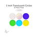 Assorted translucent circle glass shapes including clear, iridized, blue, green, turquoise, and yellow 1 inch diameter COE90.