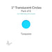 Precut translucent turquoise circle glass shape, 1 inch diameter, COE90 fusible glass for kiln forming and mosaics.