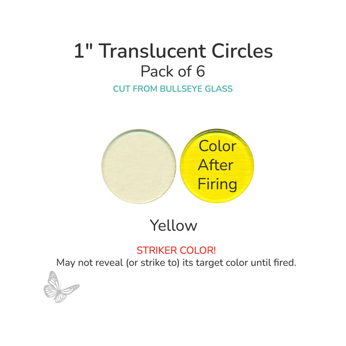 Precut translucent yellow circle glass shape, 1 inch diameter, COE90 fusible glass for kiln forming and mosaics.