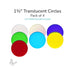 Assorted translucent circle glass shapes including clear, iridized, blue, green, turquoise, and yellow 1.5 inch diameter COE90.