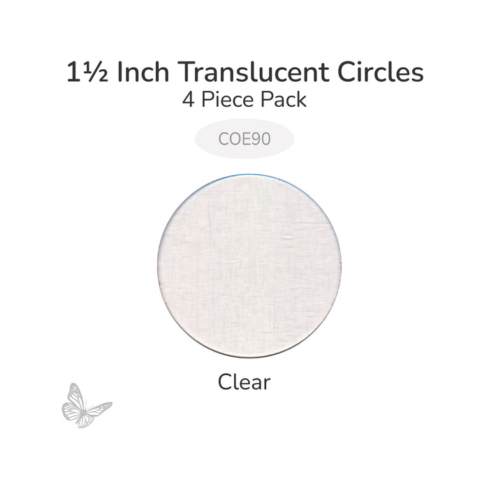 Precut translucent clear circle glass shape, 1.5 inch diameter, COE90 fusible glass for fusing and mosaic projects.
