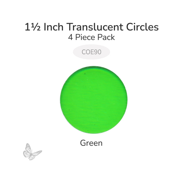 Precut translucent green circle glass shape, 1.5 inch diameter, COE90 fusible glass for glass fusing and mosaic art.
