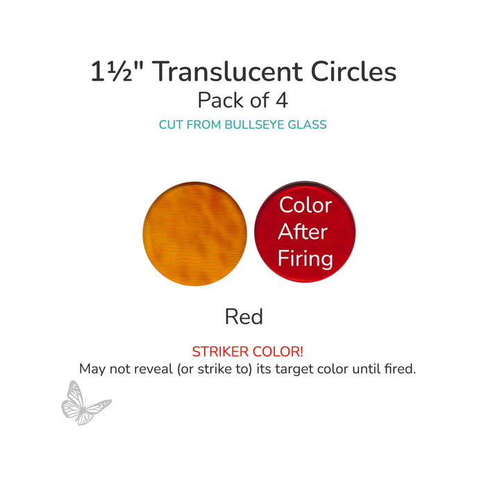 Precut translucent red circle glass shape, 1.5 inch diameter, COE90 fusible glass for kiln forming and mosaics.