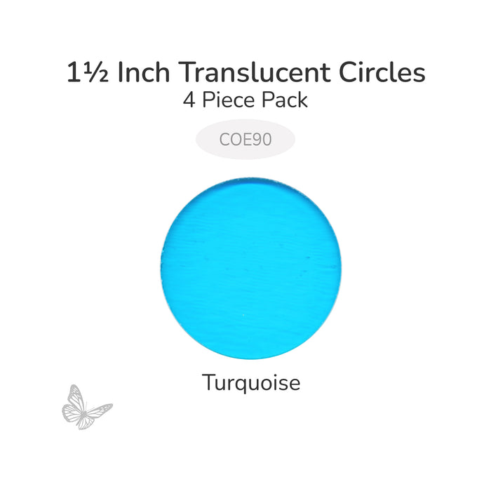 Precut translucent turquoise circle glass shape, 1.5 inch diameter, COE90 fusible glass for kiln forming and mosaics.