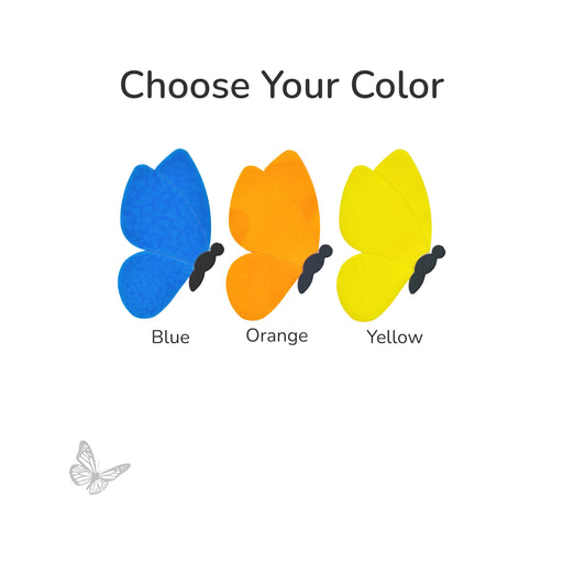 Choose Your Color graphic showing blue, orange, and yellow butterfly glass designs