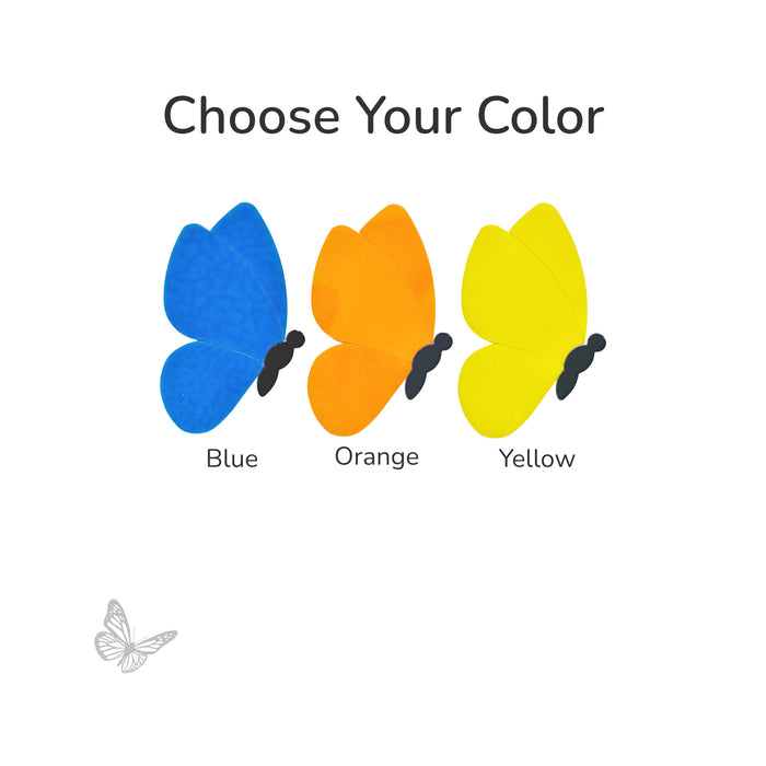 Choose Your Color graphic showing blue, orange, and yellow butterfly glass designs