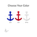 Three glass anchor shapes shown in blue, red, and white with text reading “Choose Your Color.”