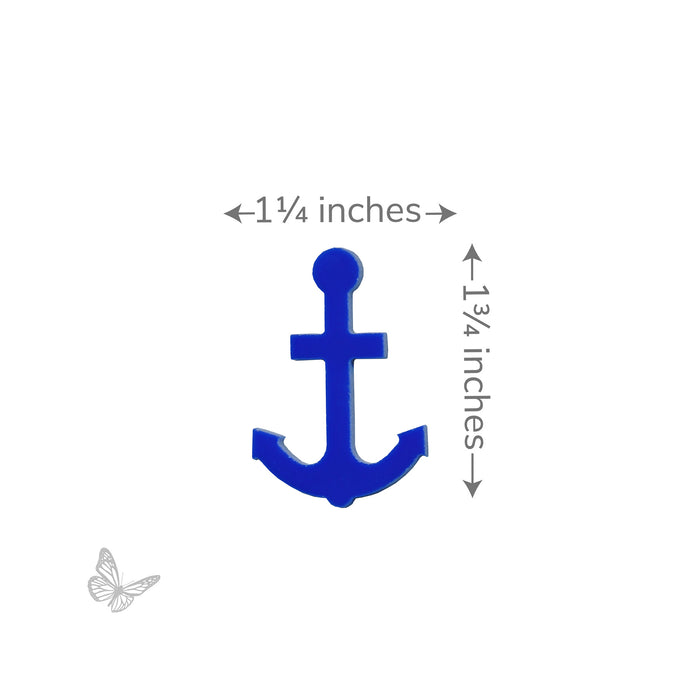 ingle blue glass anchor shape with size labeled 1¼ inches wide by 1¾ inches tall.