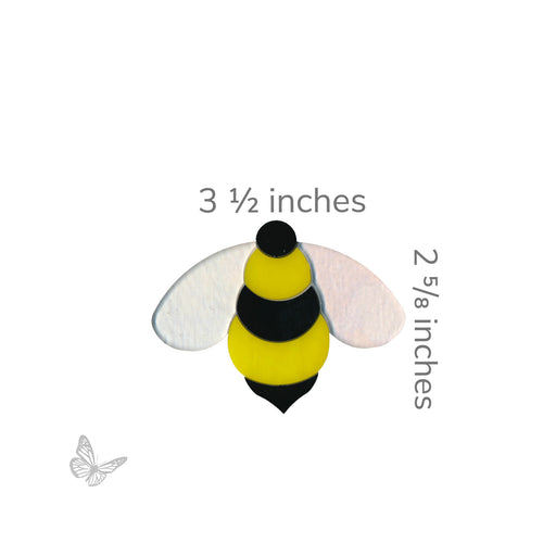Bee glass design with dimensions labeled approximately 3 1/2 inches wide by 2 5/8 inches tall