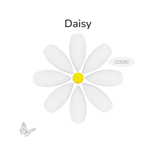 Precut Bullseye COE90 daisy design with white petal shapes and a yellow round center