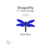 Dark blue dragonfly precut glass design made from five pieces, labeled COE90, shown on a white background.