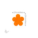 Orange precut glass flower shape measuring 1¼ inches wide and tall.