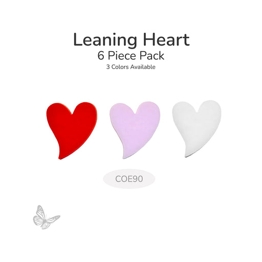 COE 90 fusible precut Leaning Heart glass shapes available in red, petal pink, and white Tekta.