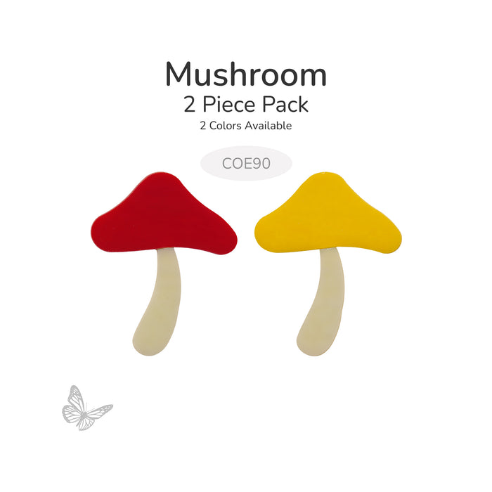 Two-piece mushroom glass design shown in red and marigold yellow, COE90 fusible glass