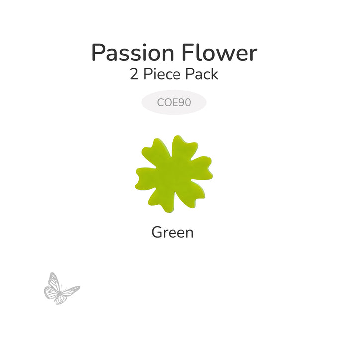 Green precut passion flower fusible glass shape, 2 piece pack, COE90.