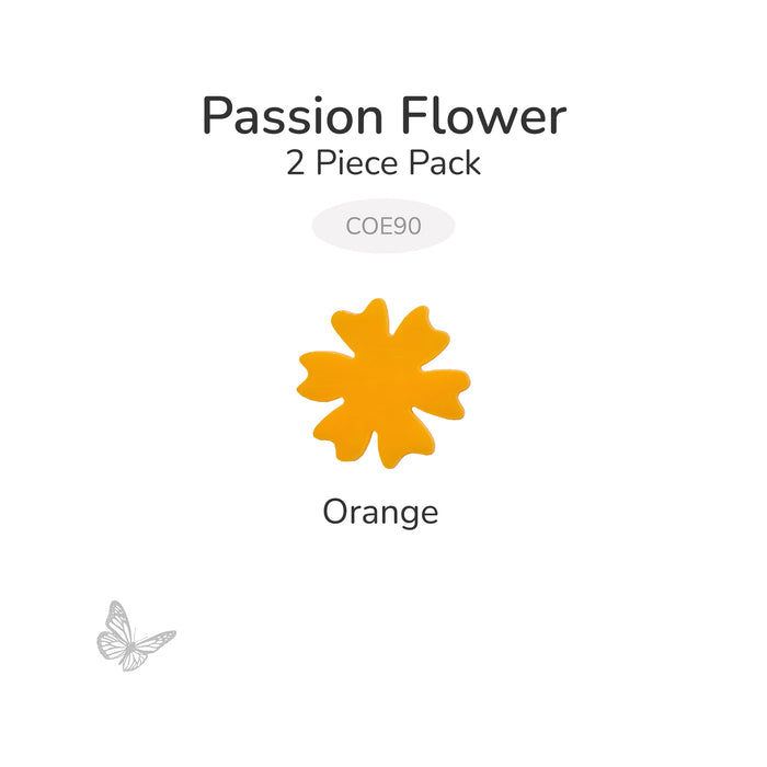 Orange precut passion flower fusible glass shape, 2 piece pack, COE90.
