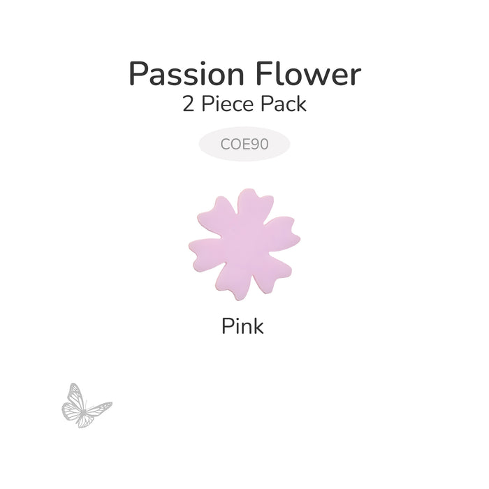 Pink precut passion flower fusible glass shape, 2 piece pack, COE90.