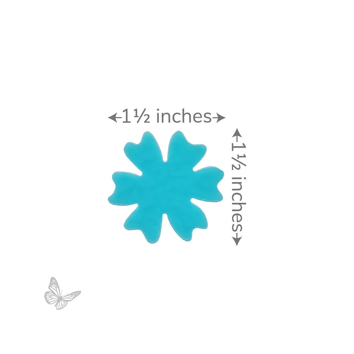 Turquoise passion flower glass shape measuring approximately 1.5 inches wide by 1.5 inches tall.