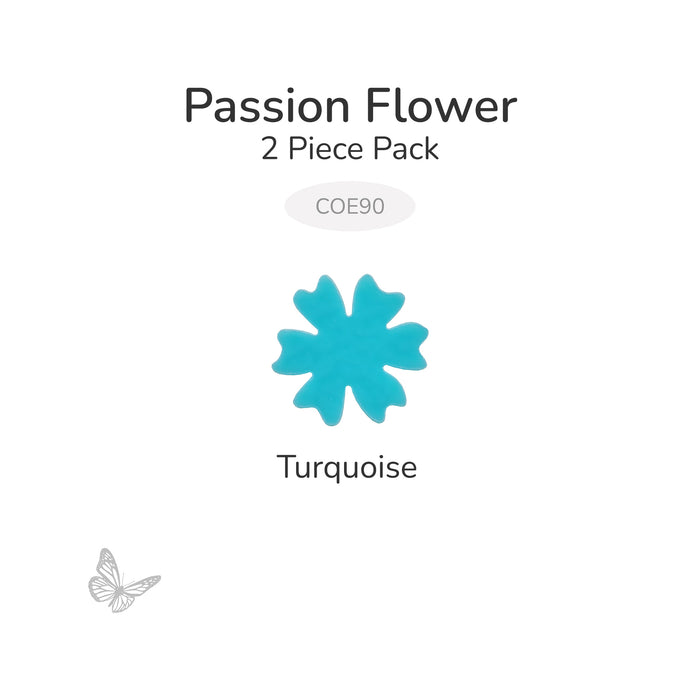 Turquoise precut passion flower fusible glass shape, 2 piece pack, COE90.