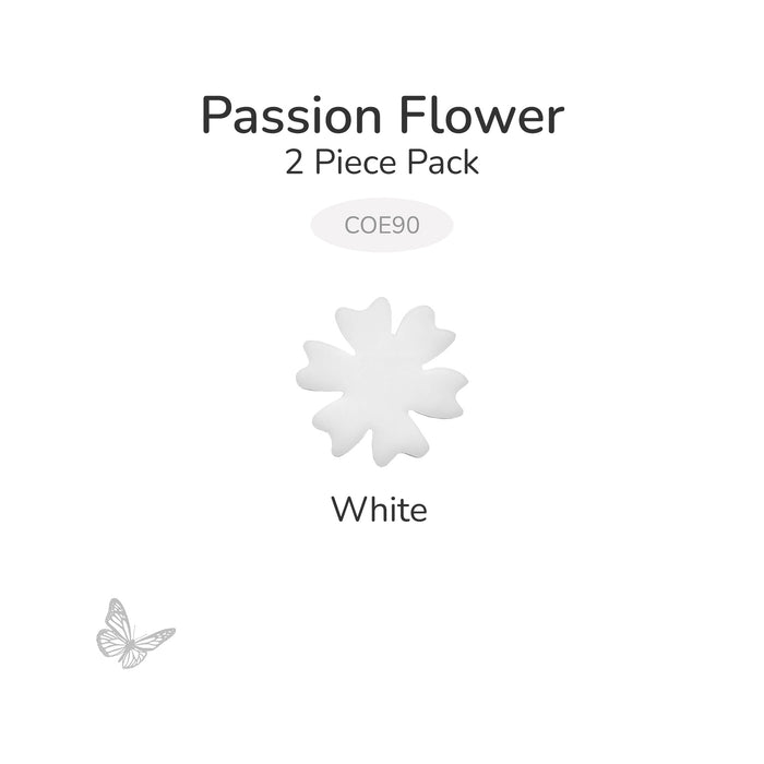 White precut passion flower fusible glass shape, 2 piece pack, COE90.