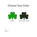 Three-leaf shamrock glass shapes shown in solid green and aventurine green on white background