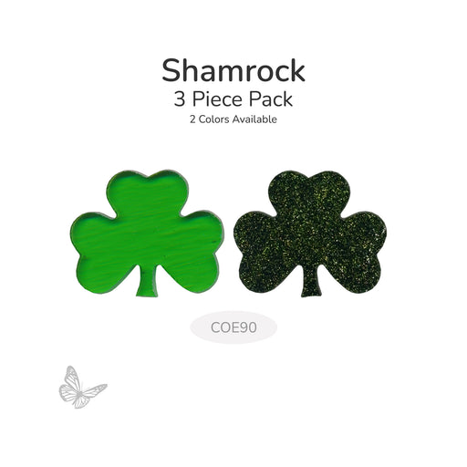 Shamrock 3 piece pack glass shapes in green and aventurine green labeled COE90
