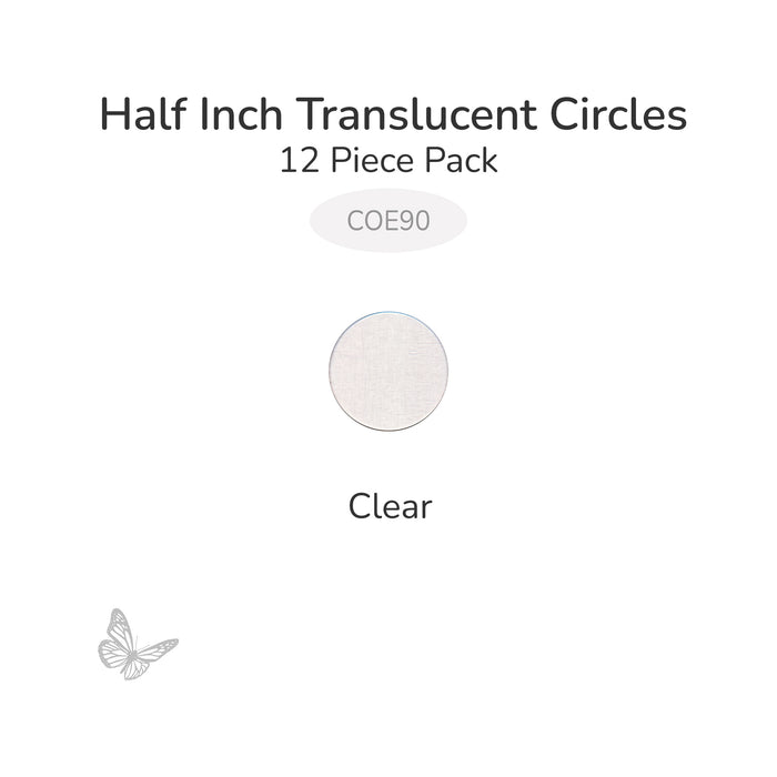 Precut translucent clear circle glass shape, 1/2 inch diameter, COE90 fusible glass for fusing and mosaic projects.