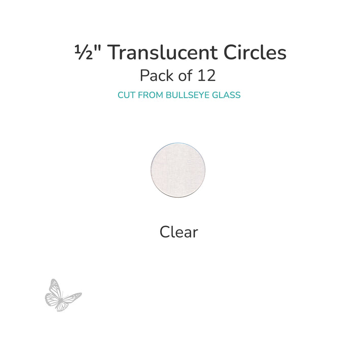 Precut translucent clear circle glass shape, 1/2 inch diameter, COE90 fusible glass for fusing and mosaic projects.