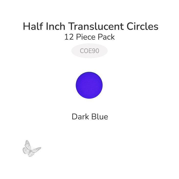 Precut translucent dark blue circle glass shape, 1/2 inch diameter, COE90 fusible glass for kiln forming and mosaics.