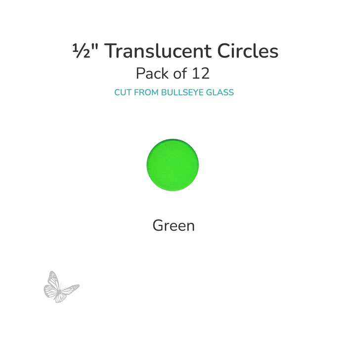 Precut translucent green circle glass shape, 1/2 inch diameter, COE90 fusible glass for glass fusing and mosaic art.
