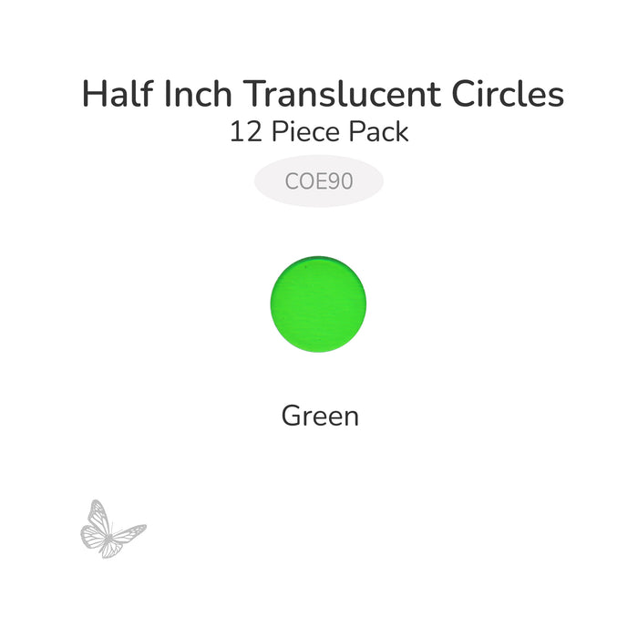 Precut translucent green circle glass shape, 1/2 inch diameter, COE90 fusible glass for glass fusing and mosaic art.