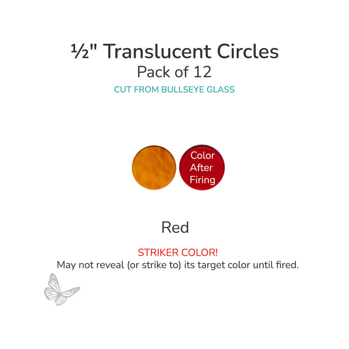 Precut translucent red circle glass shape, 1/2 inch diameter, COE90 fusible glass for kiln forming and mosaics.